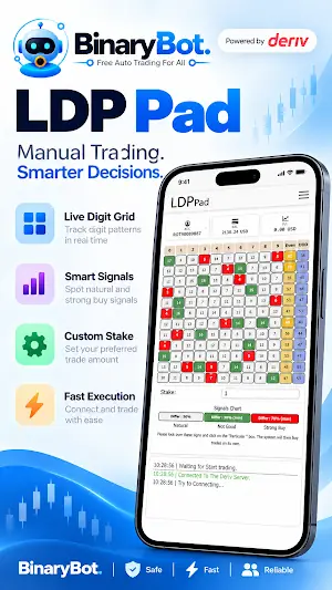 LDP Pad digit grid in the Binary Bot app for manual digit trades